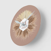 Rustic Boho Bohemian Pampas Grass Monogram Ronde Klok (Hoek)