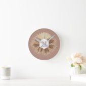 Rustic Boho Bohemian Pampas Grass Monogram Ronde Klok (Huis)