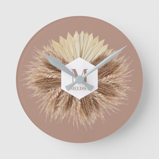 Rustic Boho Bohemian Pampas Grass Monogram Ronde Klok (Voorkant)