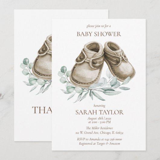 Rustic Boho Booties Baby shower Sjabloon Kaart (Voorkant / Achterkant)