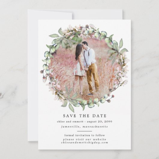 Rustic Boho Botanical Wreath Photo Wedding Save The Date (Voorkant)
