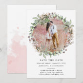 Rustic Boho Botanical Wreath Photo Wedding Save The Date (Voorkant / Achterkant)