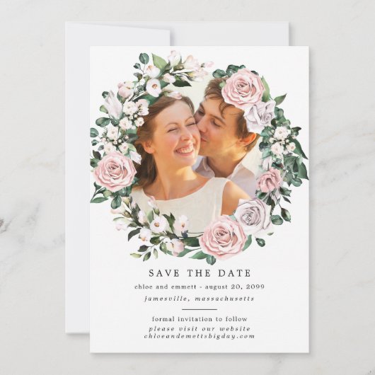 Rustic Boho Botanical Wreath Photo Wedding Save The Date (Voorkant)