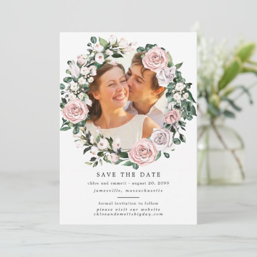 Rustic Boho Botanical Wreath Photo Wedding Save The Date (Staand voorkant)