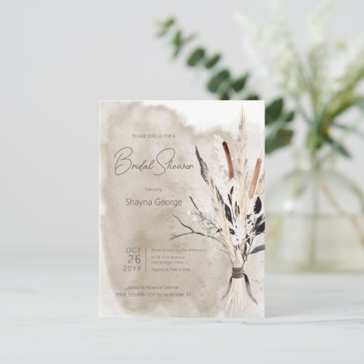 Rustic Boho Bouquet Modern Vrijgezellenfeest Invit Briefkaart (Staand voorkant)