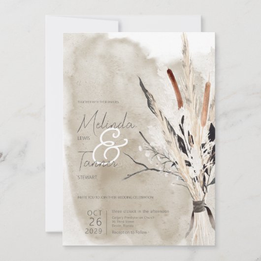 Rustic Boho Bouquet Modern Wedding Invitation Kaart (Voorkant)