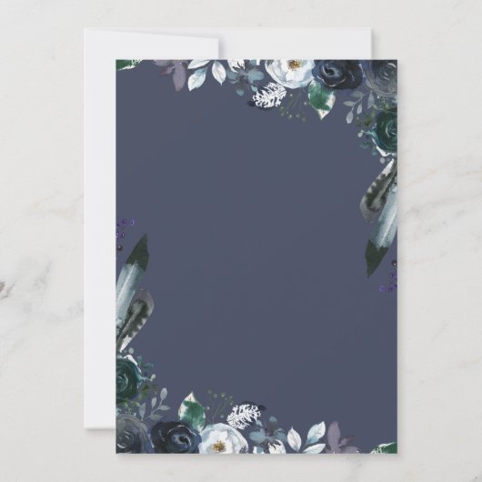 Rustic Boho Boy Blue Floral Baby shower Kaart (Achterkant)