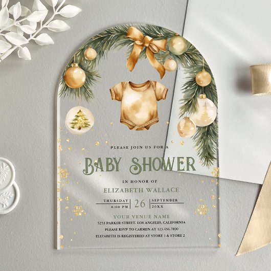 Rustic Boho Boy Winter Christmas Baby shower Acryl Uitnodigingen