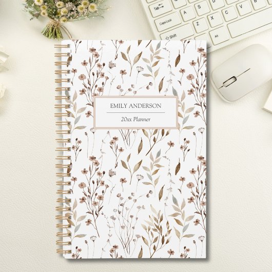 Rustic Boho Brown Herfst Botanical Flower Leaf 202 Planner