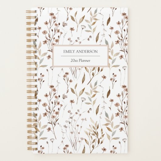 Rustic Boho Brown Herfst Botanical Flower Leaf 202 Planner (Voorkant)
