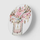 Rustic Boho Bull Skull Floral Monogram Chic Ronde Klok (Hoek)