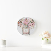 Rustic Boho Bull Skull Floral Monogram Chic Ronde Klok (Huis)