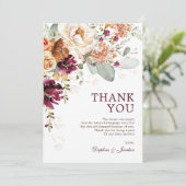 Rustic Boho Burgundy Burnt Oranje Baby shower Bedankkaart (Staand voorkant)