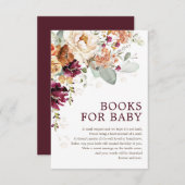 Rustic Boho Burgundy Floral Books for Baby shower Informatiekaartje (Voorkant / Achterkant)