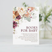 Rustic Boho Burgundy Floral Books for Baby shower Informatiekaartje (Staand voorkant)