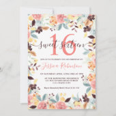 Rustic boho burgundy floral photoSweet 16 Kaart (Voorkant)