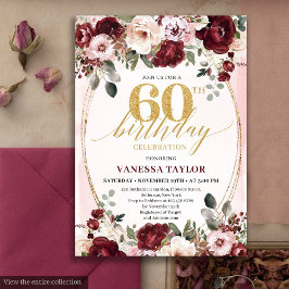 Rustic Boho Burgundy Gold Roses 60th Birthday Kaart