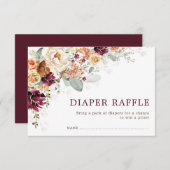 Rustic Boho Burgundy Oranje Floral Diaper Raffle Informatiekaartje (Voorkant / Achterkant)