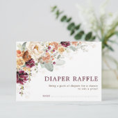 Rustic Boho Burgundy Oranje Floral Diaper Raffle Informatiekaartje (Staand voorkant)
