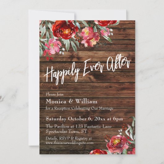 Rustic Boho Burgundy Red Floral, gelukkig nog na Kaart (Voorkant)