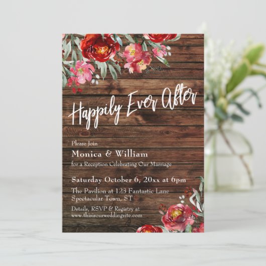 Rustic Boho Burgundy Red Floral, gelukkig nog na Kaart (Staand voorkant)