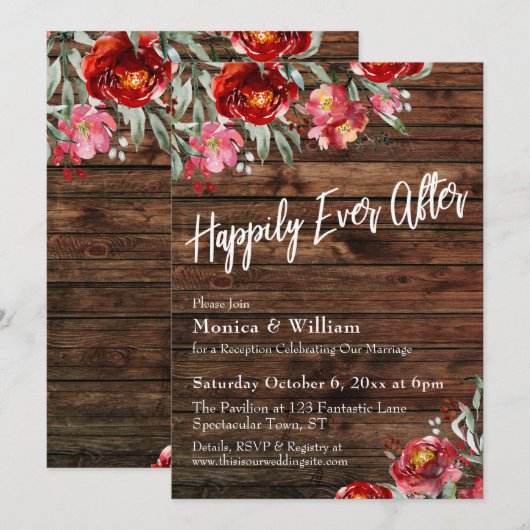 Rustic Boho Burgundy Red Floral, gelukkig nog na Kaart (Voorkant / Achterkant)