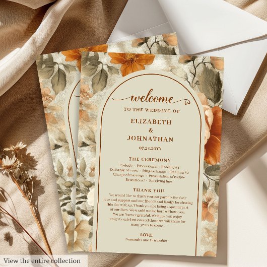 Rustic Boho Burnt Orange Ivory Olive Program Programmakaart