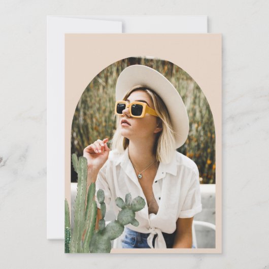 Rustic Boho cactus pampas boogfoto afstuderen Kaart (Achterkant)