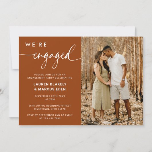 Rustic Boho Calligraphy Photo Engagement Party Kaart (Voorkant)