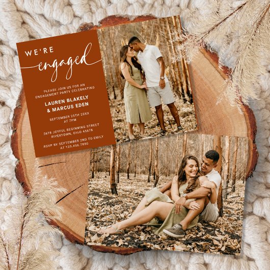 Rustic Boho Calligraphy Photo Engagement Party Kaart