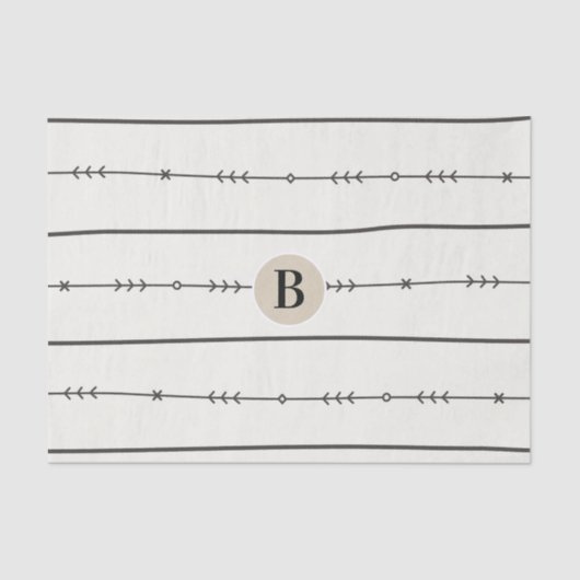 Rustic Boho Chic Baby shower Modern Kraft Monogram Tissuepapier (Voorkant)