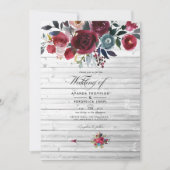Rustic Boho Chic Burgundy and Navy Floral Wedding Kaart (Voorkant)