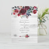 Rustic Boho Chic Burgundy and Navy Floral Wedding Kaart (Staand voorkant)