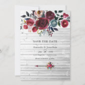Rustic Boho Chic Burgundy and Navy Floral Wedding Save The Date (Voorkant)