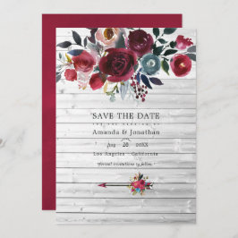 Rustic Boho Chic Burgundy and Navy Floral Wedding Save The Date