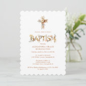 Rustic Boho Chic Floral Cross Baptism TMF26 Kaart (Staand voorkant)