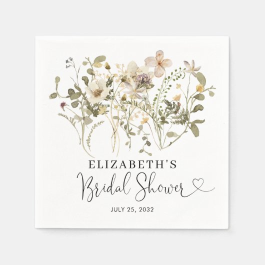 Rustic Boho Chic Floral Wildflower Vrijgezellenfee Servet (Voorkant)