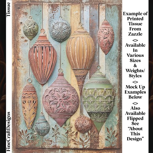 Rustic Boho Chic Holiday Ornaments EA1R Decoupage Tissuepapier