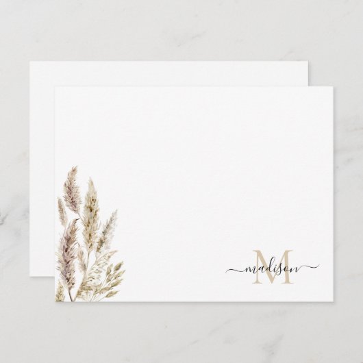 Rustic Boho Chic Pampas Grass Palm Leaves Monogram Notitiekaartje (Voorkant / Achterkant)
