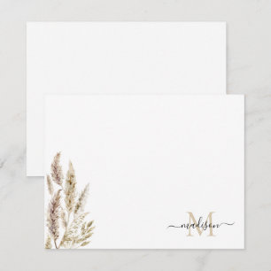 Rustic Boho Chic Pampas Grass Palm Leaves Monogram Notitiekaartje