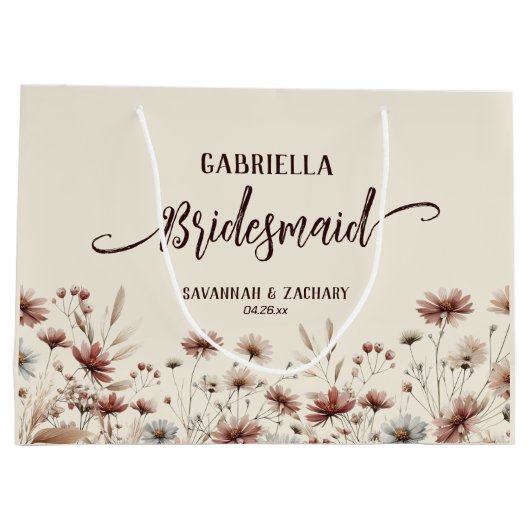 Rustic Boho Chic Wildflowers Bridesmaid Wedding Groot Cadeauzakje (Achterkant)