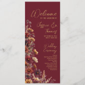 Rustic Boho Chic Wildflowers Burgundy Wedding Programmakaart (Voorkant)