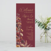 Rustic Boho Chic Wildflowers Burgundy Wedding Programmakaart (Staand voorkant)