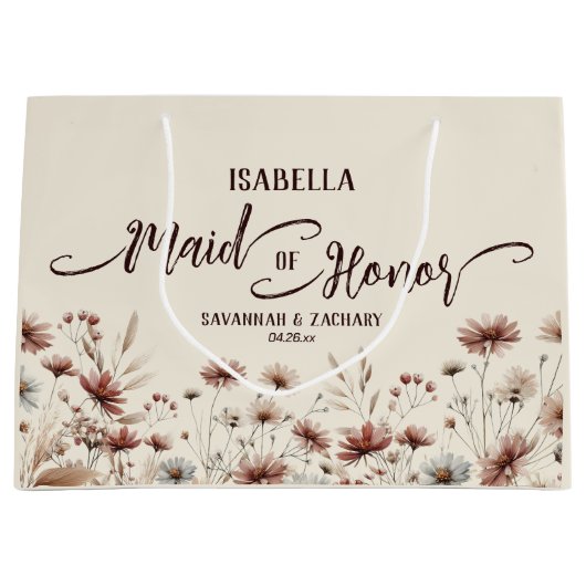 Rustic Boho Chic Wildflowers Maid of Honor Wedding Groot Cadeauzakje (Voorkant)