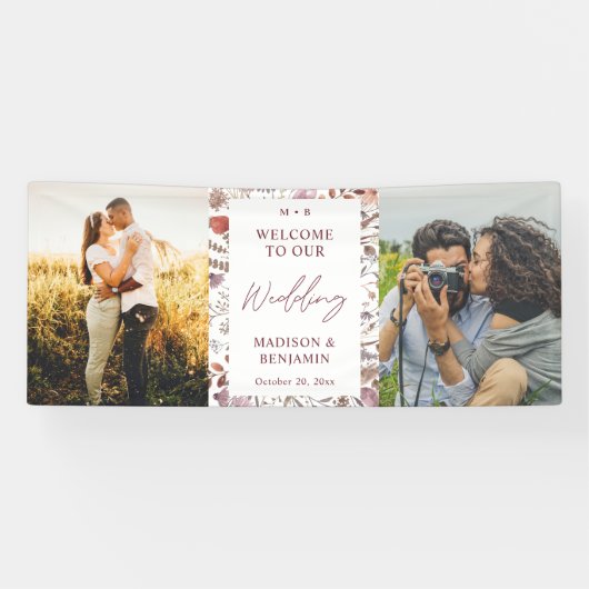 Rustic Boho Chic Wildflowers Photo Wedding Welcome Spandoek (Horizontaal)