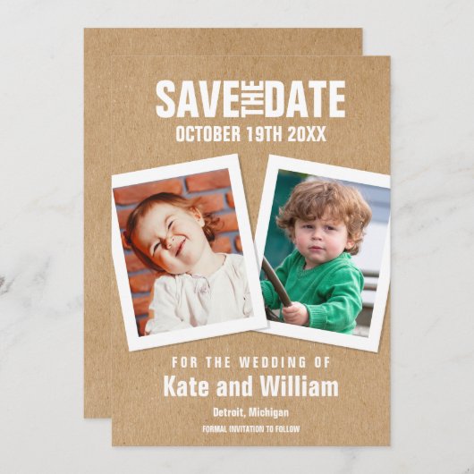 Rustic Boho Childhood Photos Save the Date (Voorkant / Achterkant)