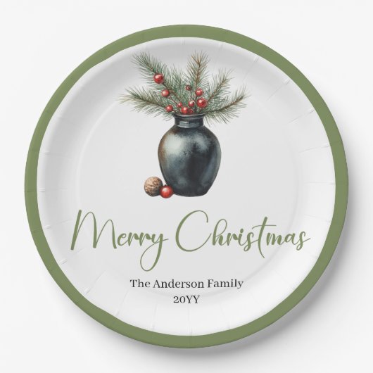 Rustic Boho Christmas Tree in Botanical Style  Papieren Bordje (Voorkant)