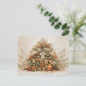 Rustic Boho Christmas Tree with Natural Ornaments Feestdagenkaart (Staand voorkant)