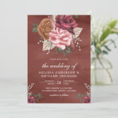 Rustic Boho Cinnamon Roos Earthy Floral Wedding Kaart (Staand voorkant)