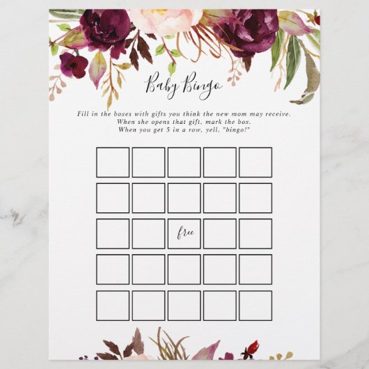 Rustic Boho Colorful Floral Baby Bingo Shower Game (Voorkant)